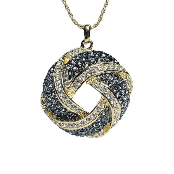 Nolan Miller Gold Tone Rope Chain Necklace With Love Knot Crystal Pendant (6006) - Picture 2 of 6